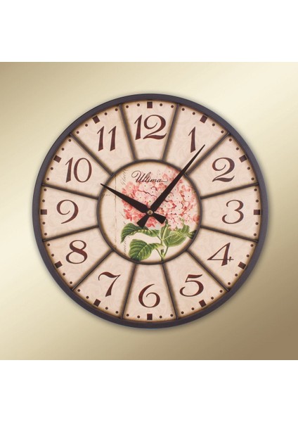 Ferforje Küçük Boy Pembe Çiçekli Duvar Saati