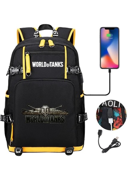 022 Oyun Dünya Tankları Sırt Çantası Kız Erkek Okul Çantası Büyük Kapasiteli Laptop Çantası Su Geçirmez Çok Fonksiyonlu USB Şarj Sırt Çantası (Yurt Dışından)