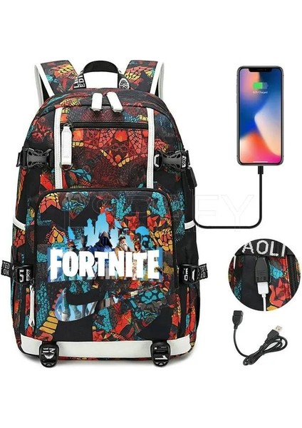 11 Fortnites Işlevli USB Şarj Sırt Çantası Moda Sırt Çantası Okul Erkek Sırt Çantası Yüksek Kapasiteli Su Geçirmez Seyahat Çantası (Yurt Dışından)