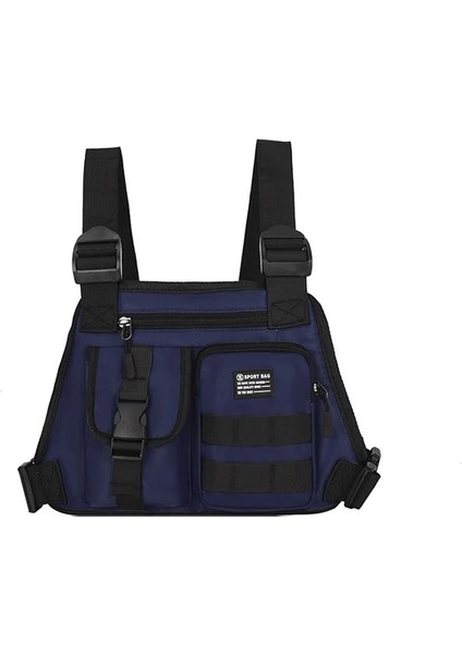 Koyu Mavi 32CMX23CMX4CM Göğüs Çantası Hip Hop Streetweet Büyük Kapasiteli Bel Çantası Unisex Spor Rahat Yelek Çanta Erkekler Için Çok Cep Taktik Yelek Sırt Çantası (Yurt Dışından)