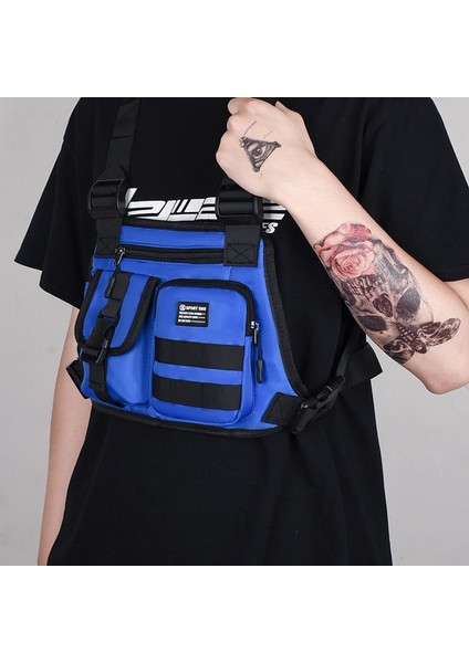 Koyu Mavi 32CMX23CMX4CM Göğüs Çantası Hip Hop Streetweet Büyük Kapasiteli Bel Çantası Unisex Spor Rahat Yelek Çanta Erkekler Için Çok Cep Taktik Yelek Sırt Çantası (Yurt Dışından) modelleri