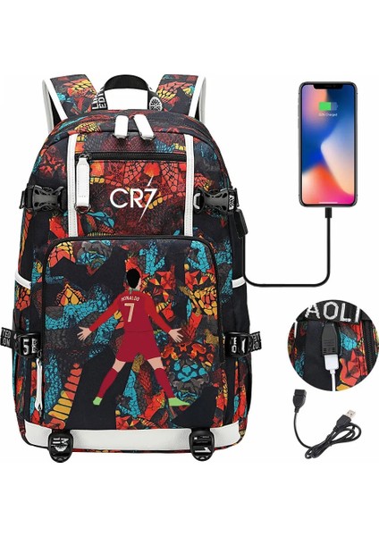 Resim Renkli Futbol Cr7 USB Şarj Sırt Çantası Ronaldo Okul Çantası Gençler Öğrenciler Için Seyahat Dizüstü Laptop Çantaları (Yurt Dışından) indirimleri