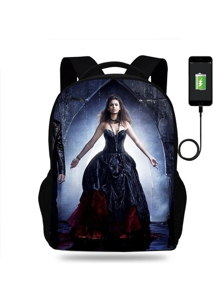 023 Sıcak The Vampire Diaries Sırt Çantası Erkek Kız Genç Okul Çantaları Çocuk Öğrenci Sırt Çantası Erkek Kadın USB Şarj Seyahat Çantaları (Yurt Dışından)