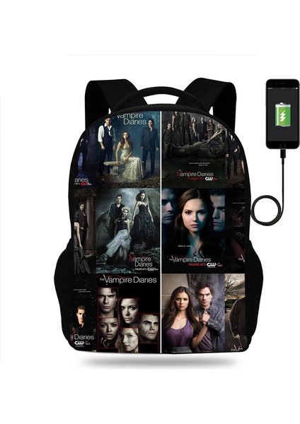 023 Sıcak The Vampire Diaries Sırt Çantası Erkek Kız Genç Okul Çantaları Çocuk Öğrenci Sırt Çantası Erkek Kadın USB Şarj Seyahat Çantaları (Yurt Dışından) indirimleri