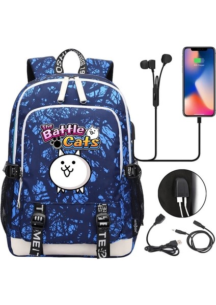 007 Sevimli Savaş Kediler Okul Sırt Çantası Öğrenci USB Şarj Laptop Çantaları Erkek Kız Günlük Seyahat Sırt Çantaları Genç Koleji Mochila (Yurt Dışından)