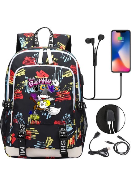 007 Sevimli Savaş Kediler Okul Sırt Çantası Öğrenci USB Şarj Laptop Çantaları Erkek Kız Günlük Seyahat Sırt Çantaları Genç Koleji Mochila (Yurt Dışından) fırsatları