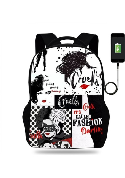 008 Moda Disney Cruella De Vil Sırt Çantası Erkek Kız Okul Çantası Genç USB Şarj Günlük Seyahat Sırt Çantası Öğrenci Schoolbag Mochila (Yurt Dışından) indirimleri