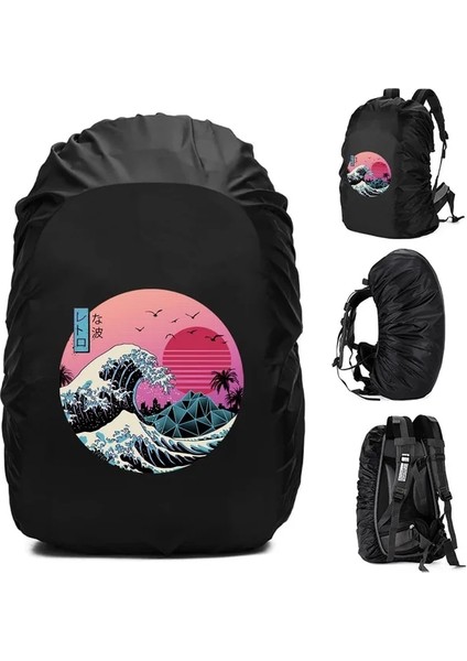 2WAVE004 45L Yağmur Kapağı Sırt Çantası 20L -70L Su Geçirmez Çanta Moda Dalga Desen Baskılı Taktik Açık Kamp Yürüyüş Tırmanma Toz Yağmurluk (Yurt Dışından)