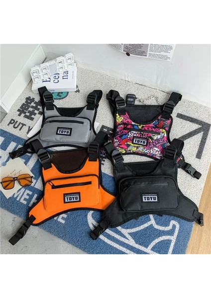 Turuncu 2023 Taktik Göğüs Çantası Turuncu Siyah Gri Hip Hop Techwear Yelek Çanta Erkekler Kadınlar Için Fonksiyonel Açık Spor Sırt Çantası (Yurt Dışından) fırsatları