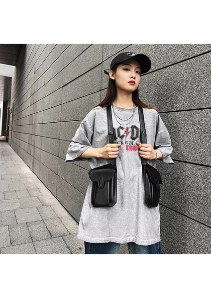 Siyah 2023 Taktik Techwear Pu Deri Yelek Çanta Sırt Çantası Erkek Kadın Hip Hop Punk Rahat Omuz Çantası Göğüs Paketi (Yurt Dışından) fırsatları