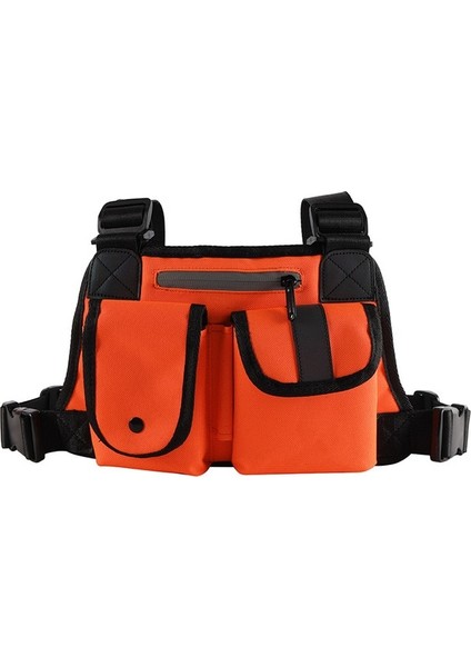 Turuncu Omuz Çantası Hip Hop Tarzı Göğüs Çantası Erkekler Yansıtıcı Şerit Taktik Paket Kanvas Erkek Seyahat Çantası Unisex Kemer Bel Çantaları Yelek Sırt Çantası (Yurt Dışından)