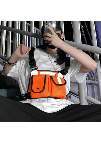 Turuncu Omuz Çantası Hip Hop Tarzı Göğüs Çantası Erkekler Yansıtıcı Şerit Taktik Paket Kanvas Erkek Seyahat Çantası Unisex Kemer Bel Çantaları Yelek Sırt Çantası (Yurt Dışından) fiyatları