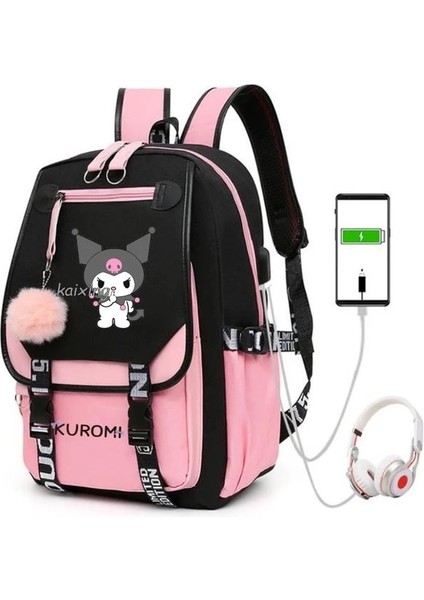 Resim Rengi Sevimli Kuromi Kadın Sırt Çantası Lise Öğrencileri Okul Çantaları Kızın USB Şarjı Büyük Kapasiteli Günlük Mochila Infanti En Iyi (Yurt Dışından)