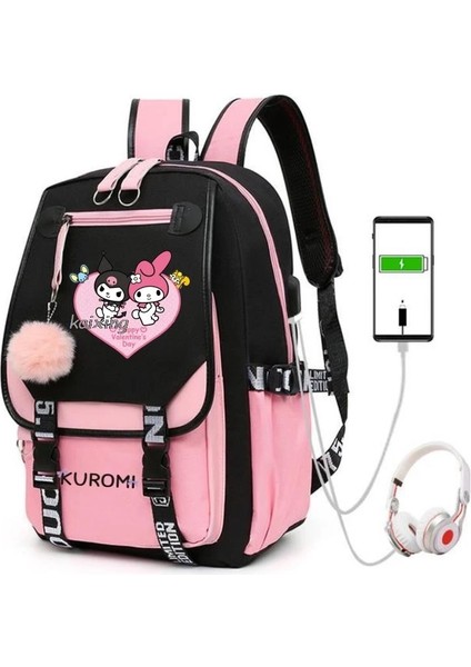 Resim Rengi Sevimli Kuromi Kadın Sırt Çantası Lise Öğrencileri Okul Çantaları Kızın USB Şarjı Büyük Kapasiteli Günlük Mochila Infanti En Iyi (Yurt Dışından) modelleri