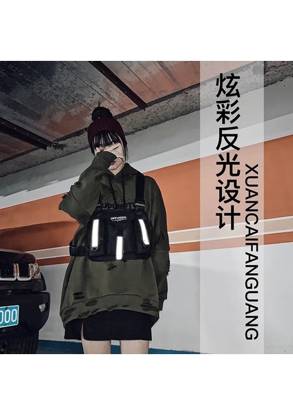 Yansıtıcı Siyah 2023 Techwear Taktik Sırt Çantası Kamuflaj Göğüs Çantası Erkek Kadın Hip Hop Yansıtıcı Çok Cepler Yelek Çanta Mochila (Yurt Dışından) fırsatları