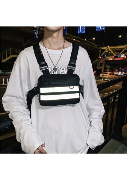 Beyaz Techwear Taktik Hip Hop Yansıtıcı Kargo Yelek Çanta Erkek Kadın Açık Spor Çok Fonksiyonlu Kamuflaj Göğüs Çanta Mini Sırt Çantası (Yurt Dışından)
