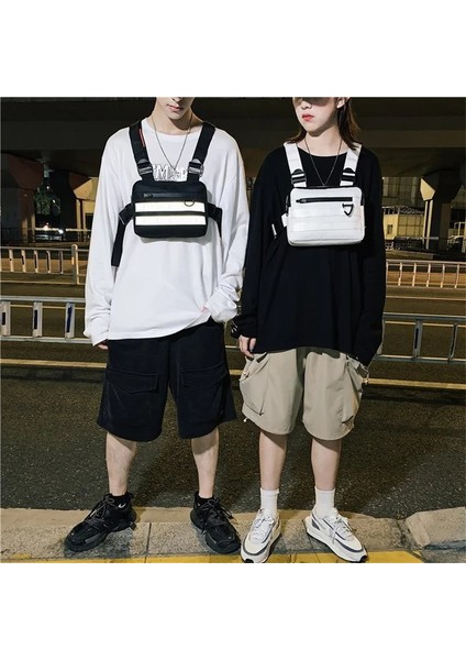 Beyaz Techwear Taktik Hip Hop Yansıtıcı Kargo Yelek Çanta Erkek Kadın Açık Spor Çok Fonksiyonlu Kamuflaj Göğüs Çanta Mini Sırt Çantası (Yurt Dışından)