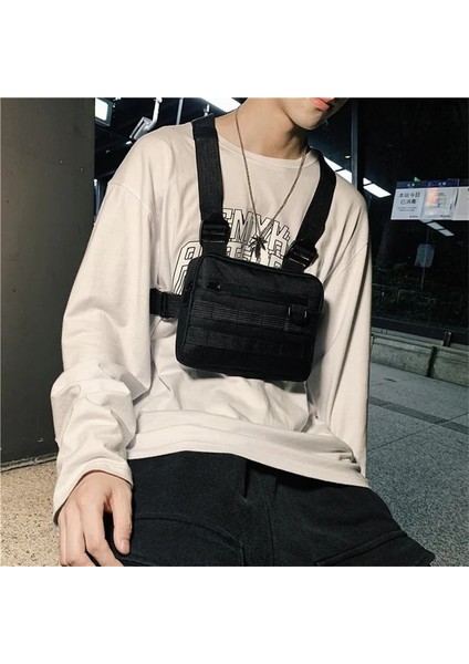 Beyaz Techwear Taktik Hip Hop Yansıtıcı Kargo Yelek Çanta Erkek Kadın Açık Spor Çok Fonksiyonlu Kamuflaj Göğüs Çanta Mini Sırt Çantası (Yurt Dışından)