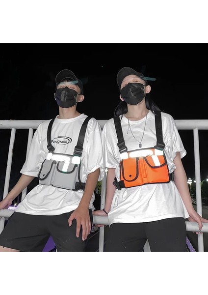 Turuncu Omuz Çantası Hip Hop Tarzı Göğüs Çantası Erkekler Yansıtıcı Şerit Taktik Paket Kanvas Erkek Seyahat Çantası Unisex Kemer Bel Çantaları Yelek Sırt Çantası (Yurt Dışından) fırsatları