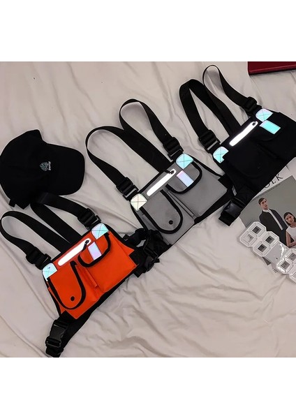 Turuncu Omuz Çantası Hip Hop Tarzı Göğüs Çantası Erkekler Yansıtıcı Şerit Taktik Paket Kanvas Erkek Seyahat Çantası Unisex Kemer Bel Çantaları Yelek Sırt Çantası (Yurt Dışından) indirimleri