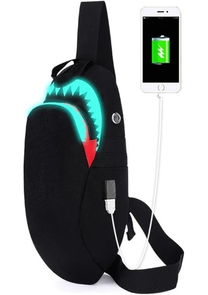 DJB2007 Nightlight Sırt Çantası Erkekler Baskı Köpekbalığı USB Şarj Dizüstü Omuz Çantası Kadın Öğrenci Schoolbag Genç Gece Aydınlık Sırt Çantası Erkek (Yurt Dışından)