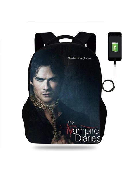 029 Sıcak The Vampire Diaries Sırt Çantası Erkek Kız Genç Okul Çantaları Çocuk Öğrenci Sırt Çantası Erkek Kadın USB Şarj Seyahat Çantaları (Yurt Dışından)