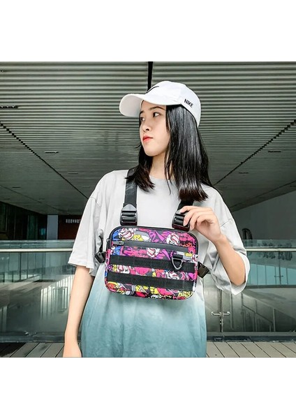 Graffiti Renkli Çanta Hip Hop Yelek Sırt Çantası Erkekler Spor Taktik Paket Naylon Unisex Sokak Yürüyüşü Çantası Erkek Kemer Bel Çantası Moda Göğüs Çantaları (Yurt Dışından) modelleri