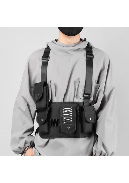 Siyah 2023 Çok Fonksiyonlu Techwear Taktik Yelek Çanta Erkek Motosiklet Hip Hop Çok Cepler Ayarlanabilir Göğüs Çantası Fanny Paketi (Yurt Dışından) fiyatları
