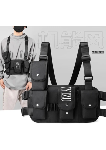 Siyah 2023 Çok Fonksiyonlu Techwear Taktik Yelek Çanta Erkek Motosiklet Hip Hop Çok Cepler Ayarlanabilir Göğüs Çantası Fanny Paketi (Yurt Dışından) modelleri