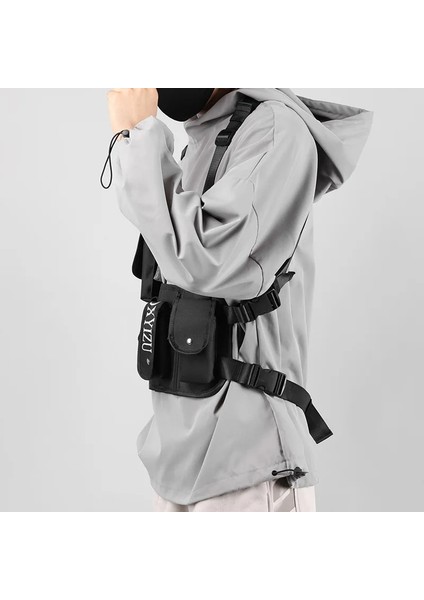 Siyah 2023 Çok Fonksiyonlu Techwear Taktik Yelek Çanta Erkek Motosiklet Hip Hop Çok Cepler Ayarlanabilir Göğüs Çantası Fanny Paketi (Yurt Dışından) indirimleri