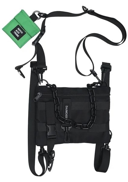 Yeşil Techwear Taktik Mini Sırt Çantası Plastik Zincir ile Erkek Kadın Harajuku Hip Hop Crossbody Çanta Rahat Fonksiyonel Bel Göğüs Çantası (Yurt Dışından)