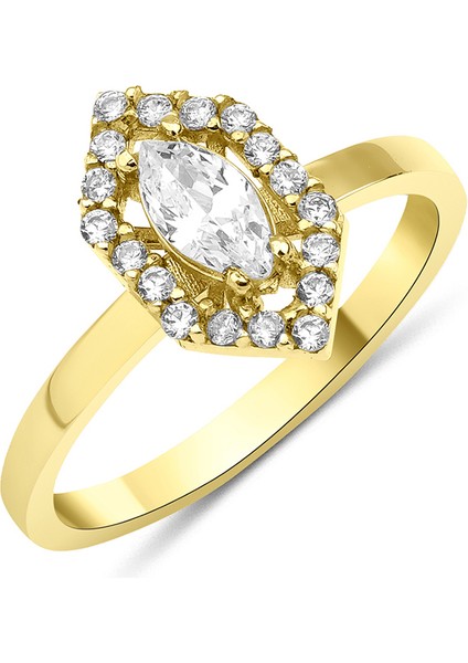 14 Ayar Altın Markiz Taş Detaylı Yüzük