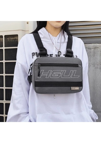 Gri 23.5CMX17CMX6.5CM 2022 Hip-Hop Sokak Şıklığı Yelek Sırt Çantası Yüksek Kaliteli Oxford Unisex Göğüs Paketleri Çok Fonksiyonlu Taktik Göğüs Rig Çantası Dropshipping (Yurt Dışından)