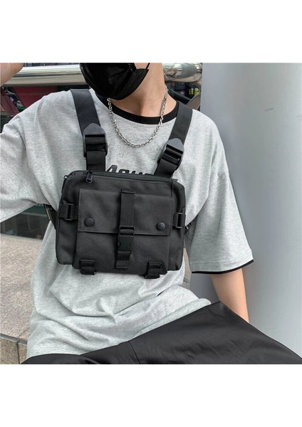 Gri Göğüs Çantası Kanvas Taktik Göğüs Rig Çanta Erkekler Için Streetweet Rahat Fonksiyonel Erkek Göğüs Çantası Moda Hip Hop Sokak Boy Sırt Çantası (Yurt Dışından)