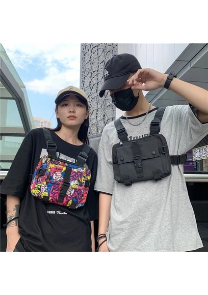 Gri Göğüs Çantası Kanvas Taktik Göğüs Rig Çanta Erkekler Için Streetweet Rahat Fonksiyonel Erkek Göğüs Çantası Moda Hip Hop Sokak Boy Sırt Çantası (Yurt Dışından)