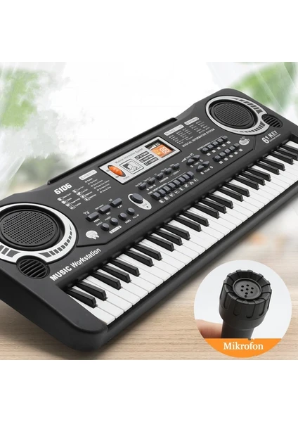 Inters Tech Çocuklar Için Org Piyano Elektronik Keyboard 61 Tuşlu Klavye Mikrofonlu Pilli Karaoke Enstrüman