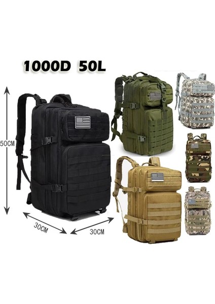 Mavi (50L) 1000D Naylon Askeri Çanta Erkekler Taktik Sırt Çantası Molle Ordu Bug Out Çanta Su Geçirmez Büyük 3D Sırt Çantası Açık Spor Yürüyüş Kamp (Yurt Dışından)