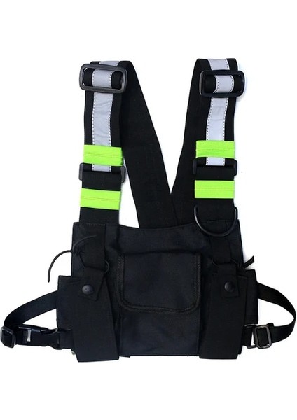 Siyah Çok Cepler Yansıtıcı Taktik Çanta Kemer Çantası Kılıfı Paketleri Erkek Kadın Sokak Şıklığı Yelek Göğüs Çanta Oxford Kumaş Hip Hop Crossbody (Yurt Dışından)