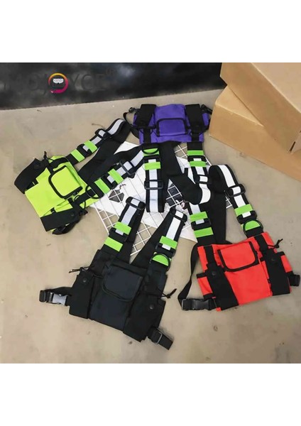 Siyah Çok Cepler Yansıtıcı Taktik Çanta Kemer Çantası Kılıfı Paketleri Erkek Kadın Sokak Şıklığı Yelek Göğüs Çanta Oxford Kumaş Hip Hop Crossbody (Yurt Dışından) modelleri