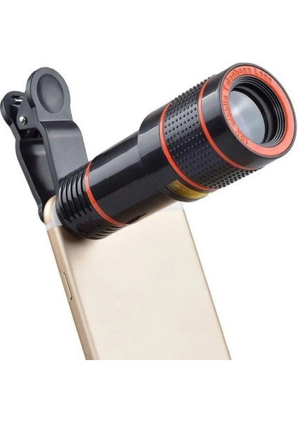 Siyah Stil 12XHD Teleskop Telefon Lensi Optik Zoom Telefoto Kamera Len Evrensel Cep Telefonu Akıllı Telefon Teleskop Odak Len Için Klip ile (Yurt Dışından)