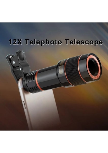 Siyah Stil 12XHD Teleskop Telefon Lensi Optik Zoom Telefoto Kamera Len Evrensel Cep Telefonu Akıllı Telefon Teleskop Odak Len Için Klip ile (Yurt Dışından) modelleri
