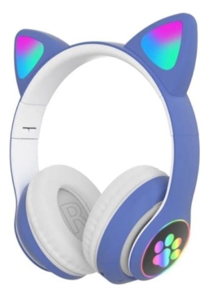 Işıklı Mavi Vilya Kedi Kulağı Detaylı Kablosuz Çocuk Kulaklığı Bluetooth 5.0