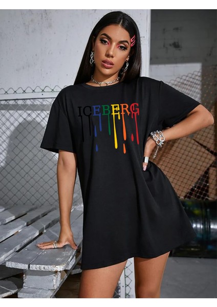 Unisex Siyah Oversize Iceberg Boyfriend T-Shirt