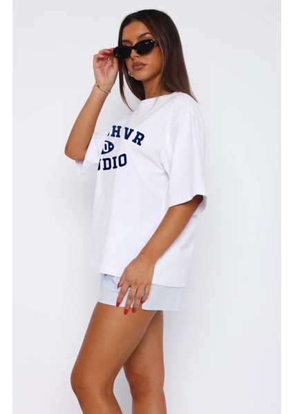 Unisex Beyaz Oversize 030 Wrst Boyfriend T-Shirt