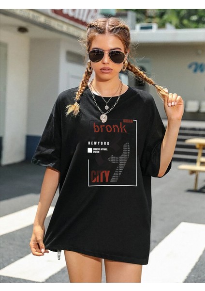 Unisex Siyah Oversize Bronk Boyfriend T-Shirt