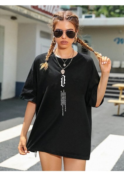 Unisex Siyah Oversize Başlangıç Sonu & Sonun Başlangıcı Boyfriend T-Shirt