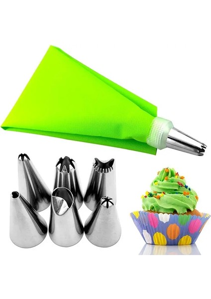 Yeşil Stil 8pcsbag Silikon Buzlanma G Krem Pasta Torbası + 6 Paslanmaz Çelik Kek Memesi Dıy Kek Dekorasyon Ipuçları Fondan Pasta Araçları (Yurt Dışından) indirimleri