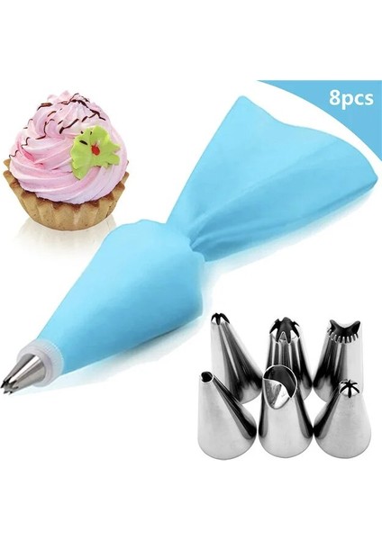 Mavi Stil 8pcsbag Silikon Buzlanma G Krem Pasta Torbası + 6 Paslanmaz Çelik Kek Memesi Dıy Kek Dekorasyon Ipuçları Pasta Araçları (Yurt Dışından) modelleri