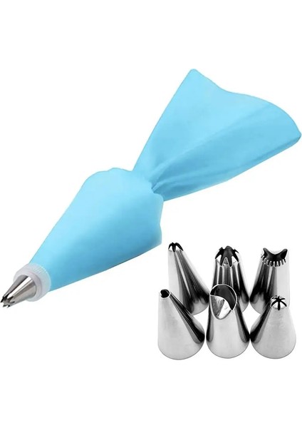 Mavi Stil 8pcsbag Silikon Buzlanma G Krem Pasta Torbası + 6 Paslanmaz Çelik Kek Memesi Dıy Kek Dekorasyon Ipuçları Fondan Pasta Araçları (Yurt Dışından)