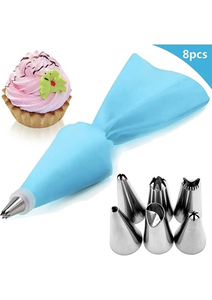 Mavi Stil 8pcsbag Silikon Buzlanma G Krem Pasta Torbası + 6 Paslanmaz Çelik Kek Memesi Dıy Kek Dekorasyon Ipuçları Fondan Pasta Araçları (Yurt Dışından) fiyatları